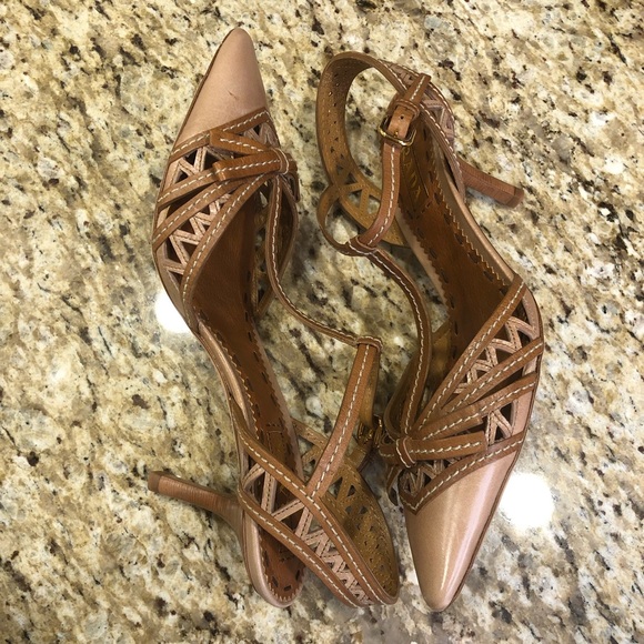 RARE‼️ Prada Laser Cut Ankle Strap Pumps in Tan Leather 37.5 - Picture 6 of 12